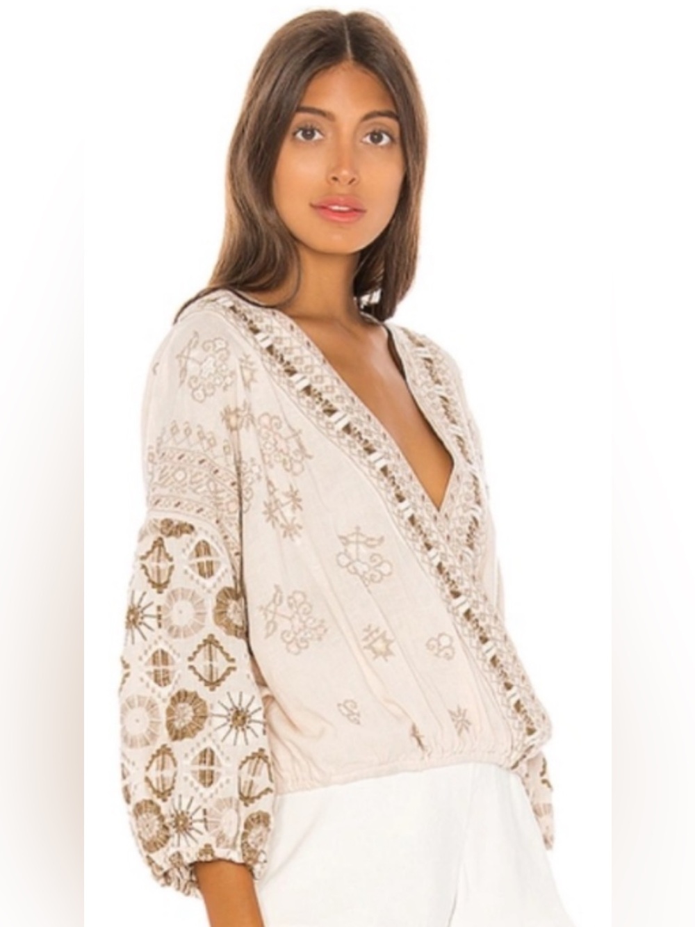 Free People Harmony Embroidered Blouse Top